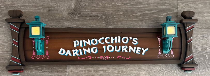 Pinocchio Ride sign with led lanterns ~ Made To Order 32”x10”