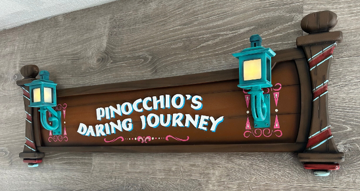 Pinocchio Ride sign with led lanterns ~ Made To Order 32”x10”